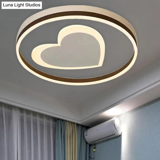 Ring Kid Bedroom Flush Ceiling Light - Cute Heart Acrylic Led Lamp