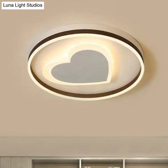 Ring Kid Bedroom Flush Ceiling Light - Cute Heart Acrylic Led Lamp