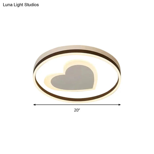 Ring Kid Bedroom Flush Ceiling Light - Cute Heart Acrylic Led Lamp