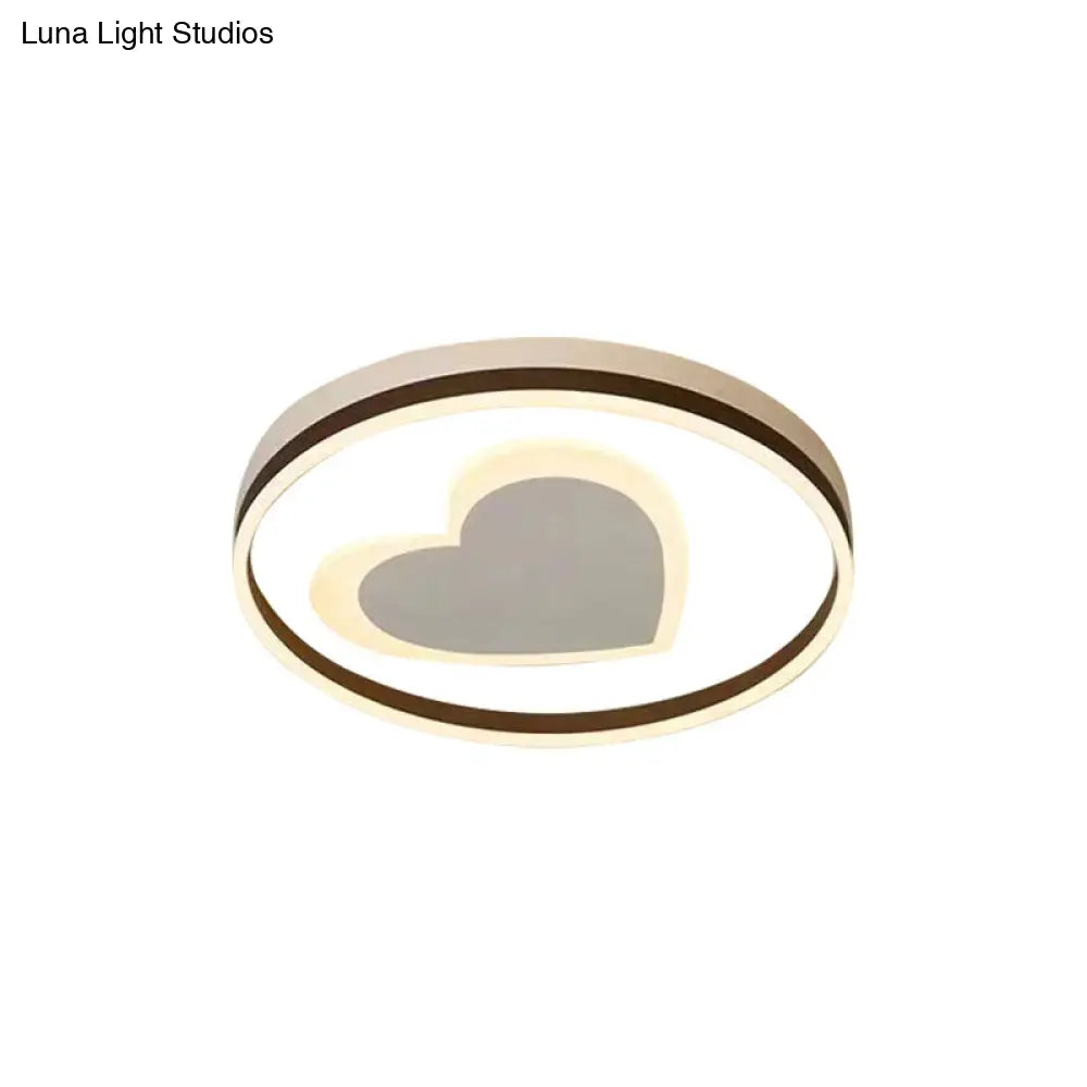 Ring Kid Bedroom Flush Ceiling Light - Cute Heart Acrylic Led Lamp