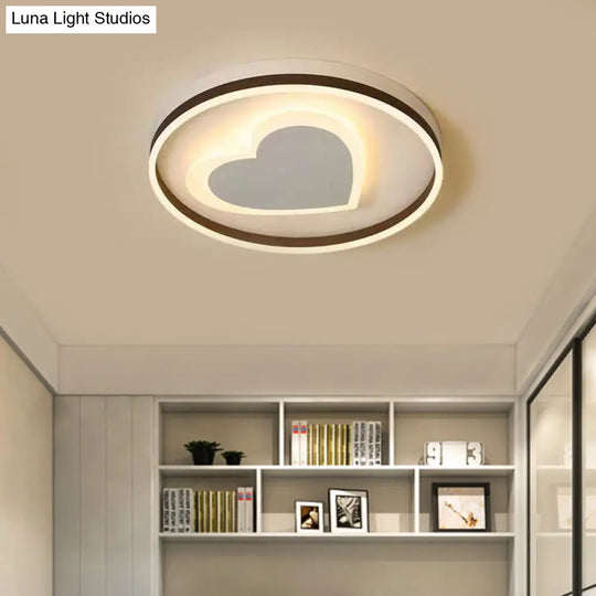 Ring Kid Bedroom Flush Ceiling Light - Cute Heart Acrylic Led Lamp