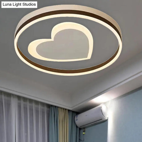 Ring Kid Bedroom Flush Ceiling Light - Cute Heart Acrylic Led Lamp