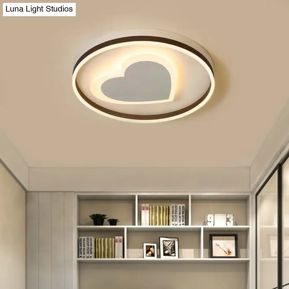 Ring Kid Bedroom Flush Ceiling Light - Cute Heart Acrylic Led Lamp