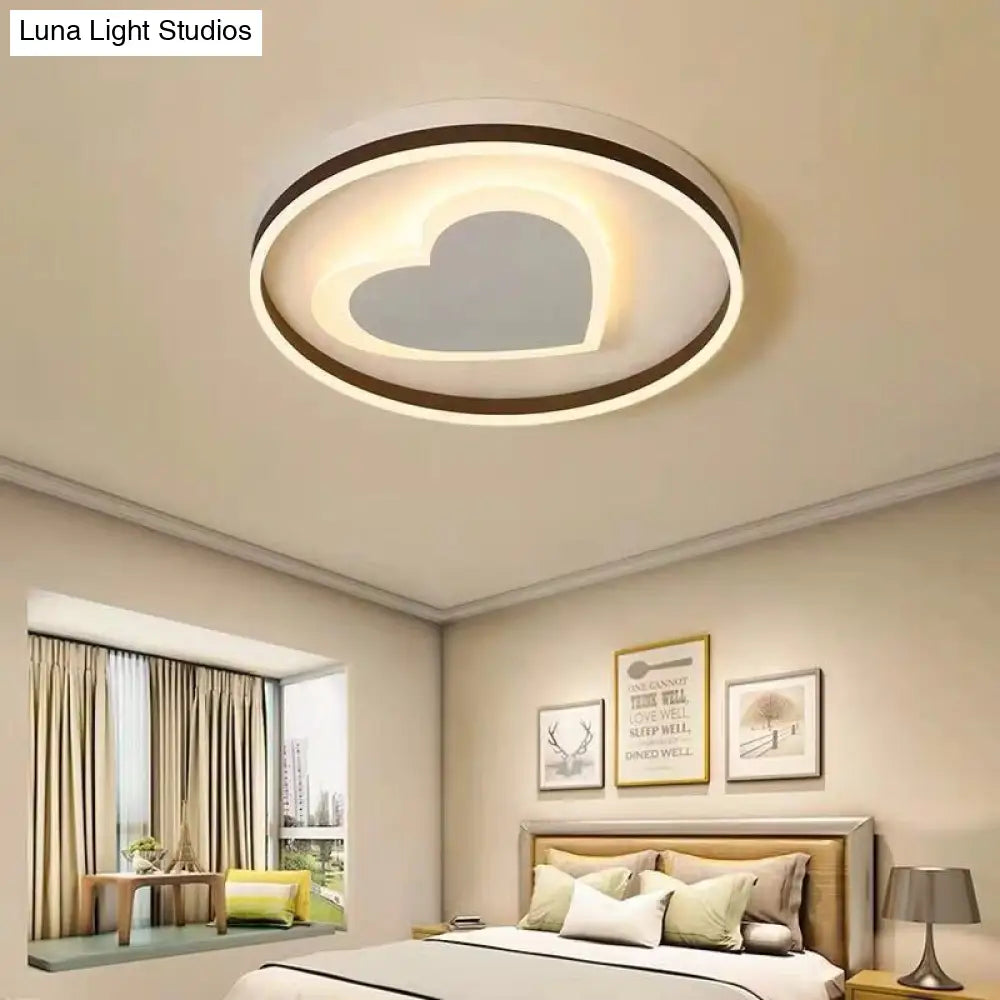 Ring Kid Bedroom Flush Ceiling Light - Cute Heart Acrylic Led Lamp White / Warm