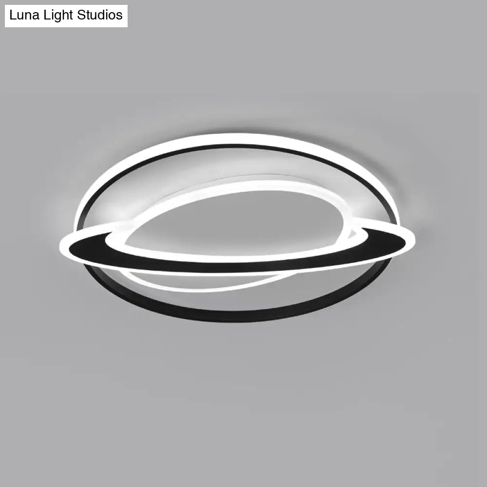 Ringed Planet Led Flush Mount Ceiling Light In Black - White - Nordic Acrylic Fixture For Bedroom