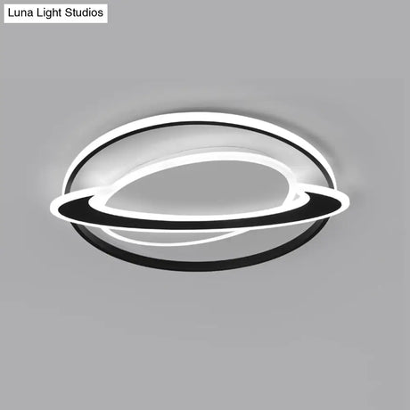 Ringed Planet Led Flush Mount Ceiling Light In Black - White - Nordic Acrylic Fixture For Bedroom