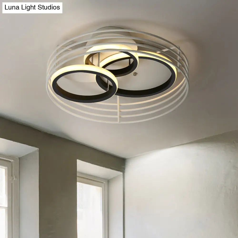 Rings Bedroom Flushmount Acrylic Led Flush Lamp - Contemporary Design Metal Cage Black/White