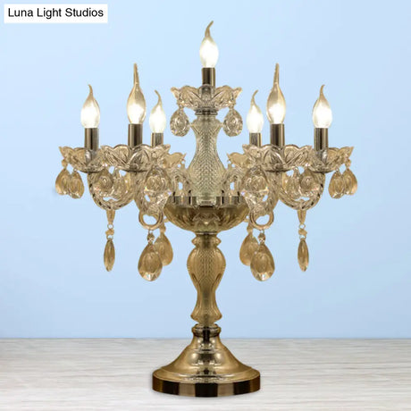 Rita - Elegant Candelabra Bedroom Table Light Traditional Clear Crystal 5/6/7 Heads Chrome Night