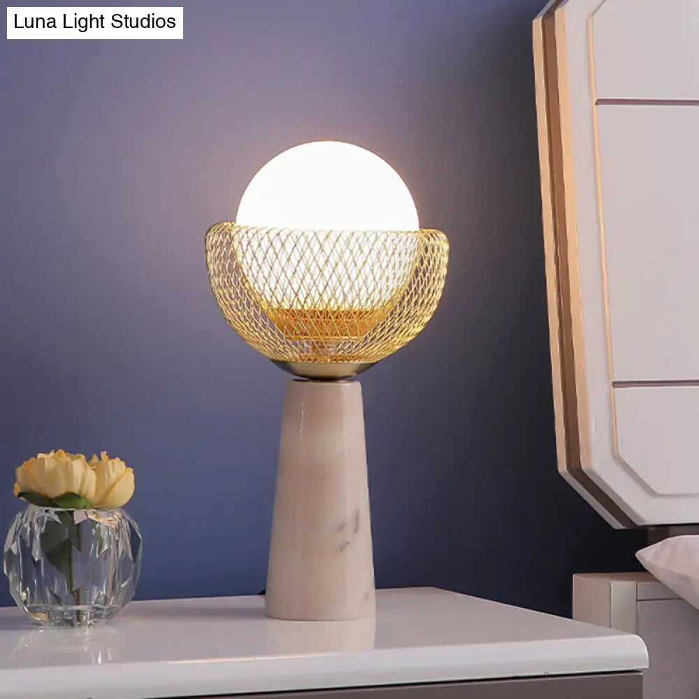 Minimalist Gold Mesh Night Lamp With White Glass Table Light