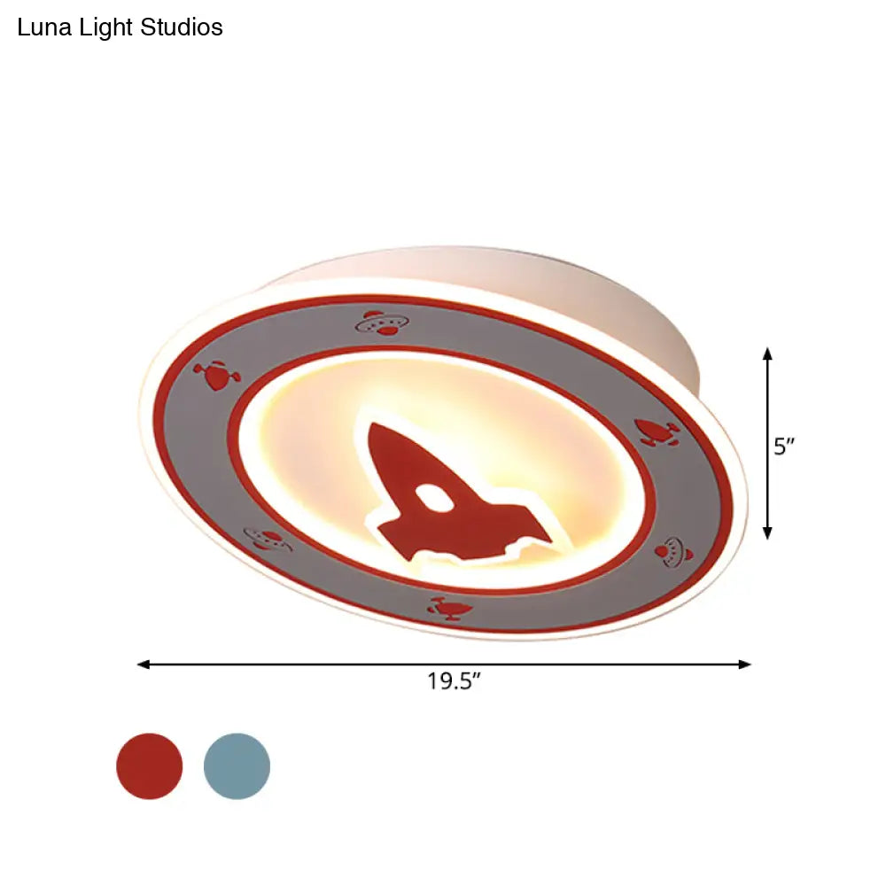 Rocket Led Ceiling Light For Boys’ Room - Acrylic Flush Mount Fixture In Blue/Red