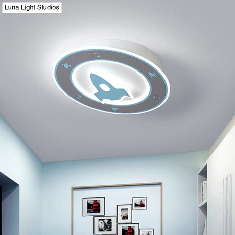 Rocket Led Ceiling Light For Boys’ Room - Acrylic Flush Mount Fixture In Blue/Red
