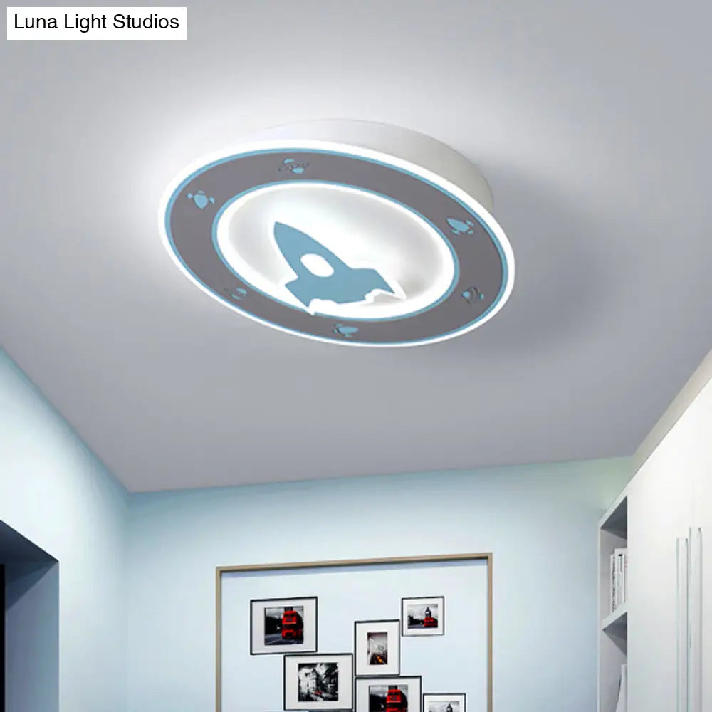 Rocket Led Ceiling Light For Boys’ Room - Acrylic Flush Mount Fixture In Blue/Red