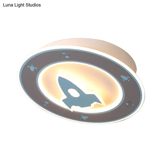 Rocket Led Ceiling Light For Boys’ Room - Acrylic Flush Mount Fixture In Blue/Red