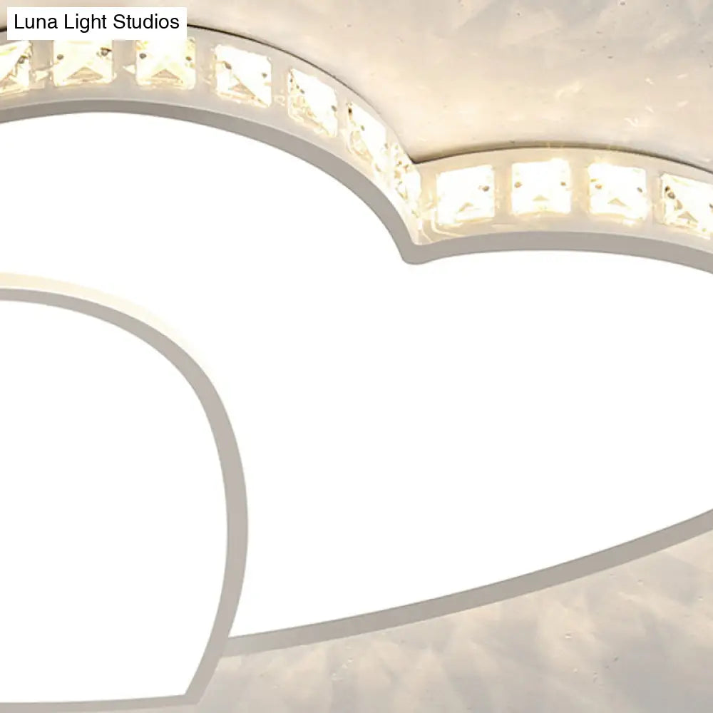 Romantic Acrylic Double Heart Ceiling Light With Sparkling Led Crystals In White - Perfect For