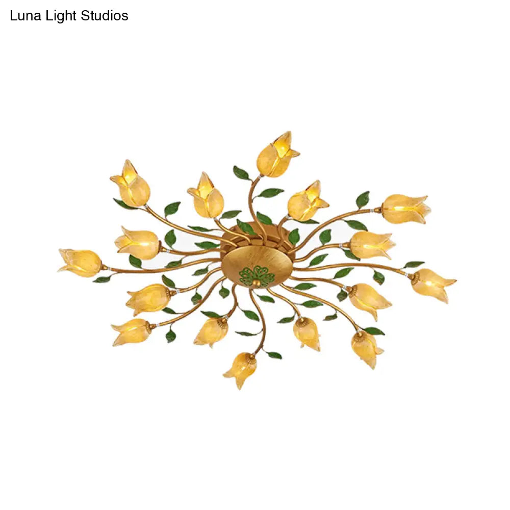 Romantic Brass Spiral Led Flower Ceiling Light Fixture - Semi Flush 16 Heads Bedroom Décor