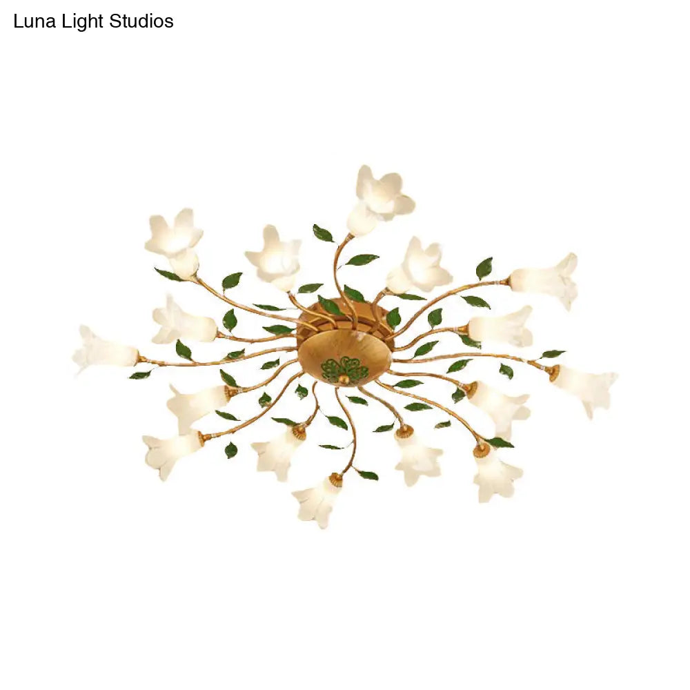 Romantic Brass Spiral Led Flower Ceiling Light Fixture - Semi Flush 16 Heads Bedroom Décor