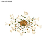 Romantic Brass Spiral Led Flower Ceiling Light Fixture - Semi Flush 16 Heads Bedroom Décor