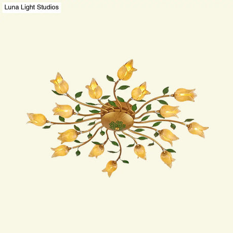 Romantic Brass Spiral Led Flower Ceiling Light Fixture - Semi Flush 16 Heads Bedroom Décor