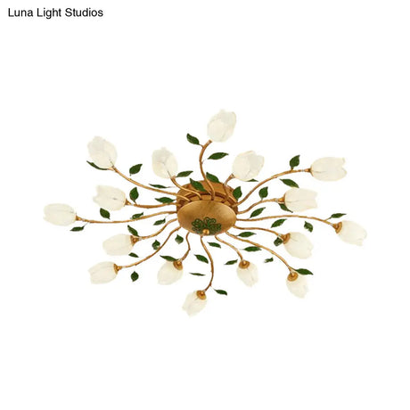 Romantic Brass Spiral Led Flower Ceiling Light Fixture - Semi Flush 16 Heads Bedroom Décor