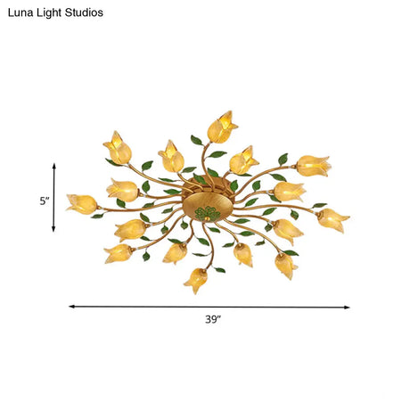 Romantic Brass Spiral Led Flower Ceiling Light Fixture - Semi Flush 16 Heads Bedroom Décor