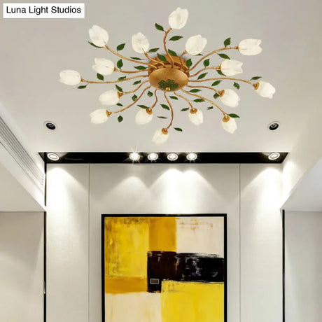 Romantic Brass Spiral Led Flower Ceiling Light Fixture - Semi Flush 16 Heads Bedroom Décor
