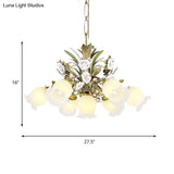 Romantic Cream Glass Green Chandelier With Flower Design - Perfect Lighting Fixture For Living Room