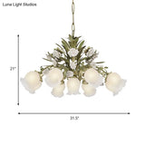 Romantic Cream Glass Green Chandelier With Flower Design - Perfect Lighting Fixture For Living Room