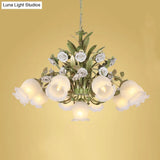 Romantic Cream Glass Green Chandelier With Flower Design - Perfect Lighting Fixture For Living Room