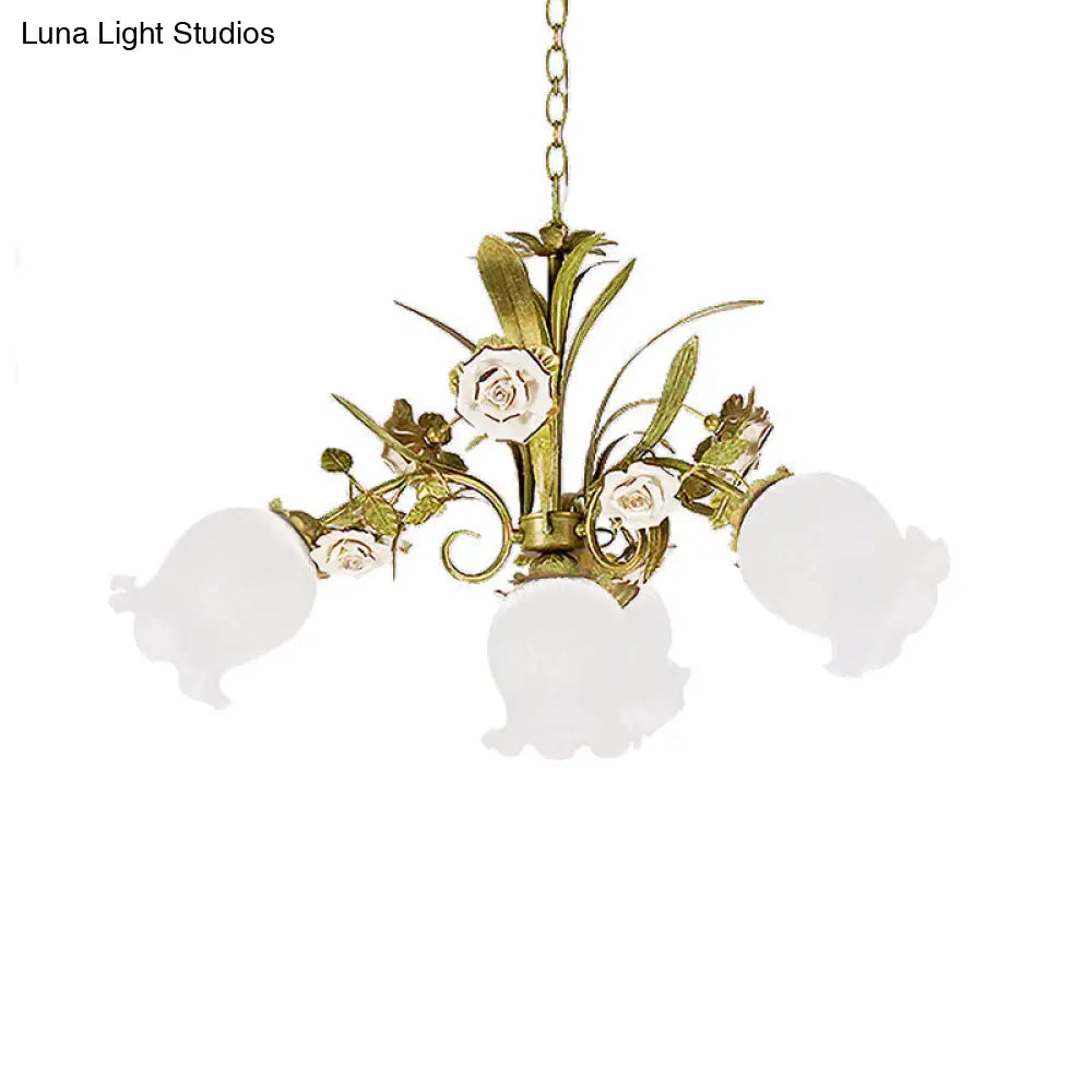 Romantic Cream Glass Green Chandelier With Flower Design - Perfect Lighting Fixture For Living Room