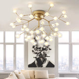 Romantic Gold Plant Semi Ceiling Mount Light For Hotels - Multi - Head Metal Glass Lamp 45 /
