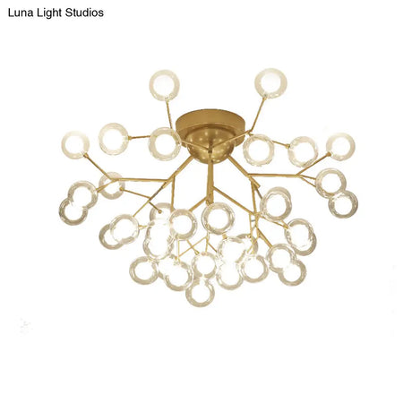 Romantic Gold Plant Semi Ceiling Mount Light For Hotels - Multi - Head Metal Glass Lamp
