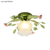 Romantic Green Floral Ceiling Light Fixture With 1/3/5 Metal Heads For Living Room Flush Mount