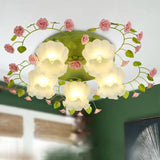 Romantic Green Floral Ceiling Light Fixture With 1/3/5 Metal Heads For Living Room Flush Mount 5 /