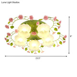 Romantic Green Floral Ceiling Light Fixture With 1/3/5 Metal Heads For Living Room Flush Mount