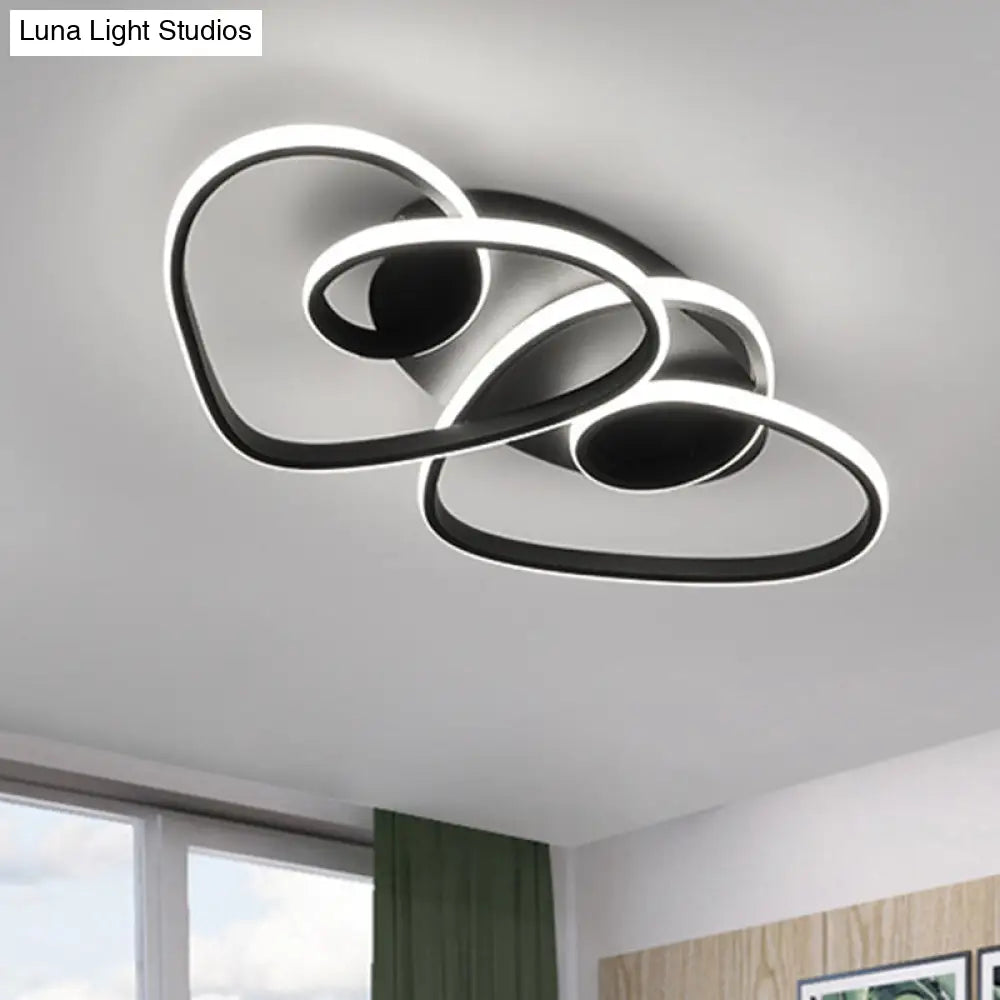 Romantic Loving Heart Flush Ceiling Light Modern Metal Led Mount In Warm Or White Black /
