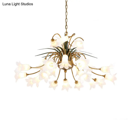 Romantic Metal Tulip/Lily Chandelier Light Fixture - 25-Light Led Ceiling Pendant In Brass For
