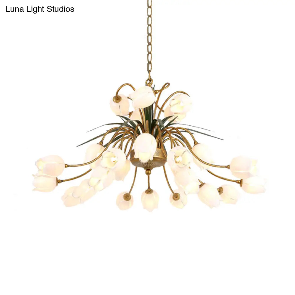 Romantic Metal Tulip/Lily Chandelier Light Fixture - 25-Light Led Ceiling Pendant In Brass For
