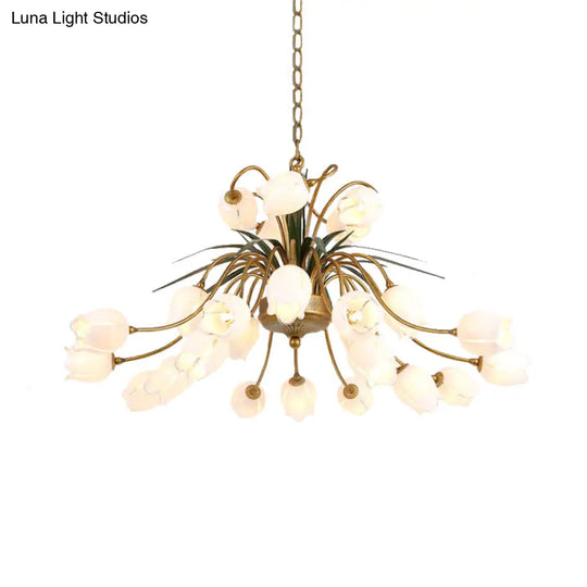 Romantic Metal Tulip/Lily Chandelier Light Fixture - 25-Light Led Ceiling Pendant In Brass For