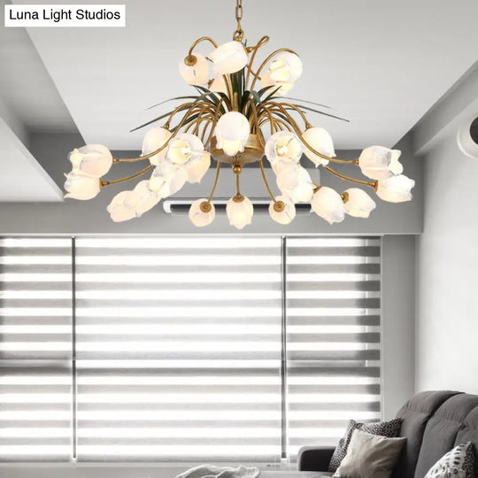 Romantic Metal Tulip/Lily Chandelier Light Fixture - 25-Light Led Ceiling Pendant In Brass For