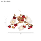 Romantic Pastoral Blossom Bedroom Semi Flush Mount Ceiling Lamp - 3/6 Lights Coffee Metal Design