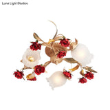 Romantic Pastoral Blossom Bedroom Semi Flush Mount Ceiling Lamp - 3/6 Lights Coffee Metal Design