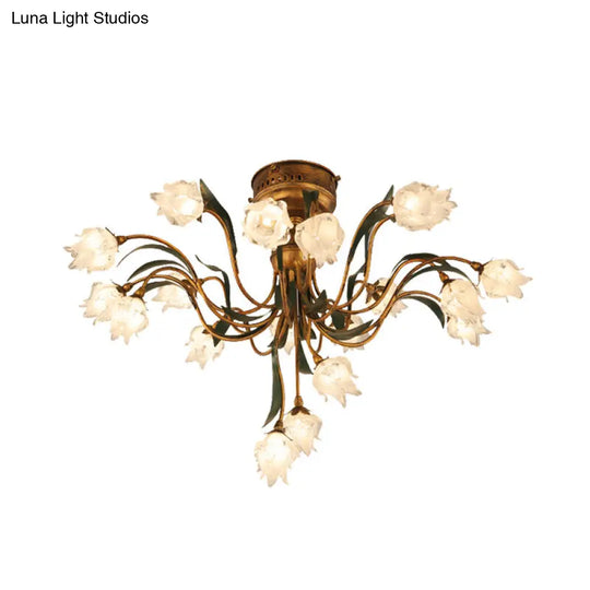 Romantic Pastoral Brass Bloom Semi Flush Light - 19 Bulb Led Close To Ceiling Lamp