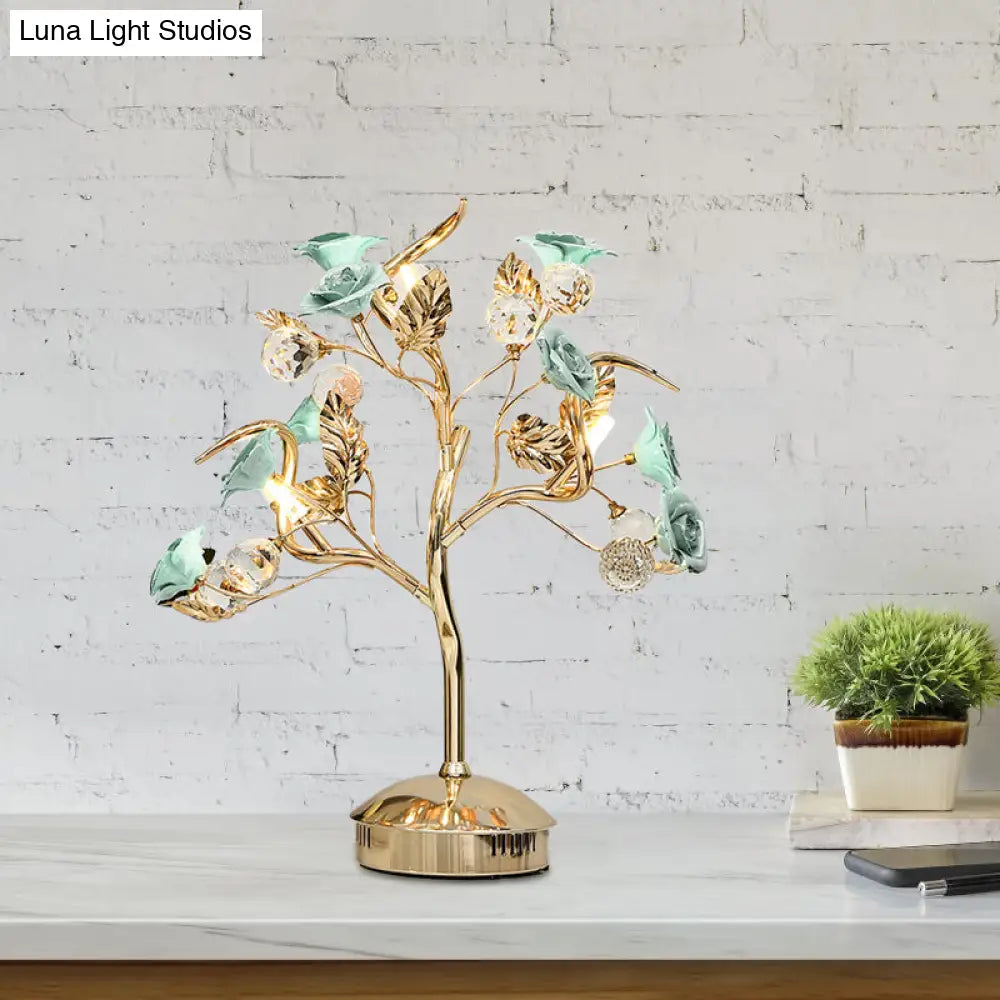 Romantic Pastoral Ceramic Flowering Tree Table Lamp With 3-Head Nightstand Light
