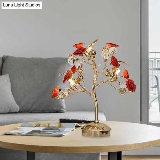 Romantic Pastoral Ceramic Flowering Tree Table Lamp With 3-Head Nightstand Light