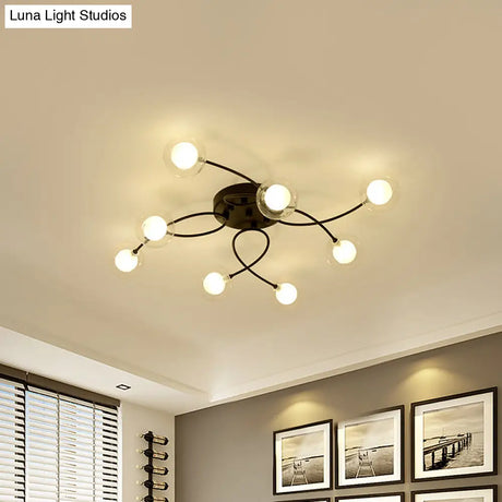 Romantic Twist Arm Black Ceiling Light: Multi - Head Semi Flushmount For Living Room