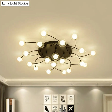 Romantic Twist Arm Black Ceiling Light: Multi - Head Semi Flushmount For Living Room