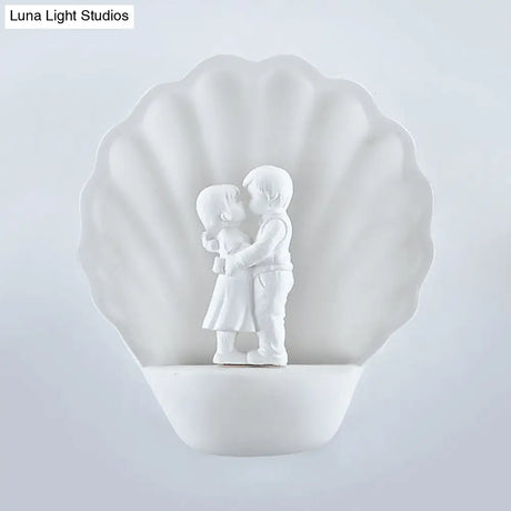 Romantic White Shell Plaster Sconce Lighting For Study Room