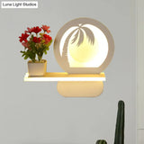 Romantic White Study Room Wall Lamp With Shelf And Acrylic Finish