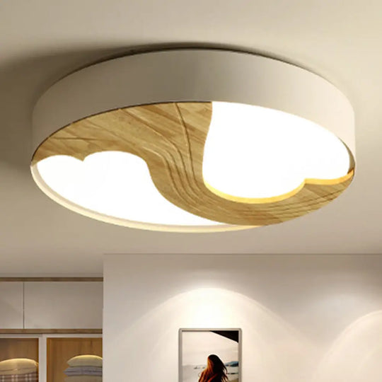 Romantic Wood Led Ceiling Lamp With Double Loving Heart Design For Kid’s Bedroom - White