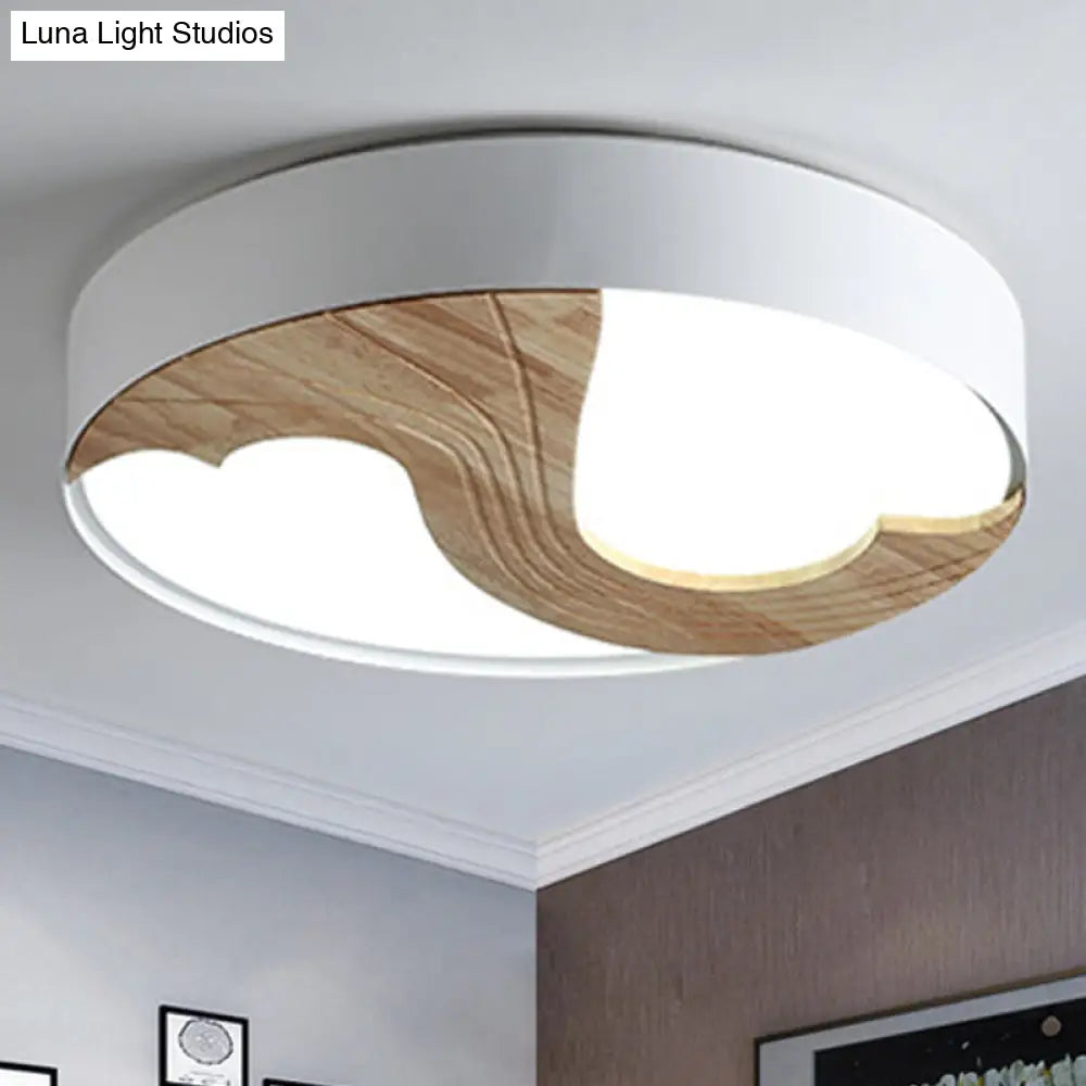 Romantic Wood Led Ceiling Lamp With Double Loving Heart Design For Kids Bedroom - White Flushmount